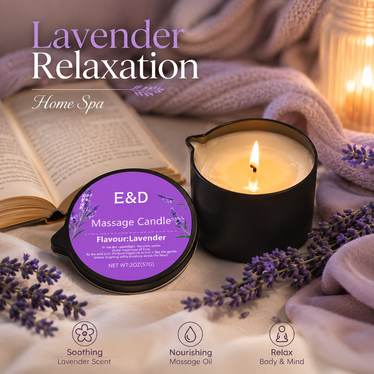 Massage Candle Melting - Lavender Massage Oil Candle 2oz, Body