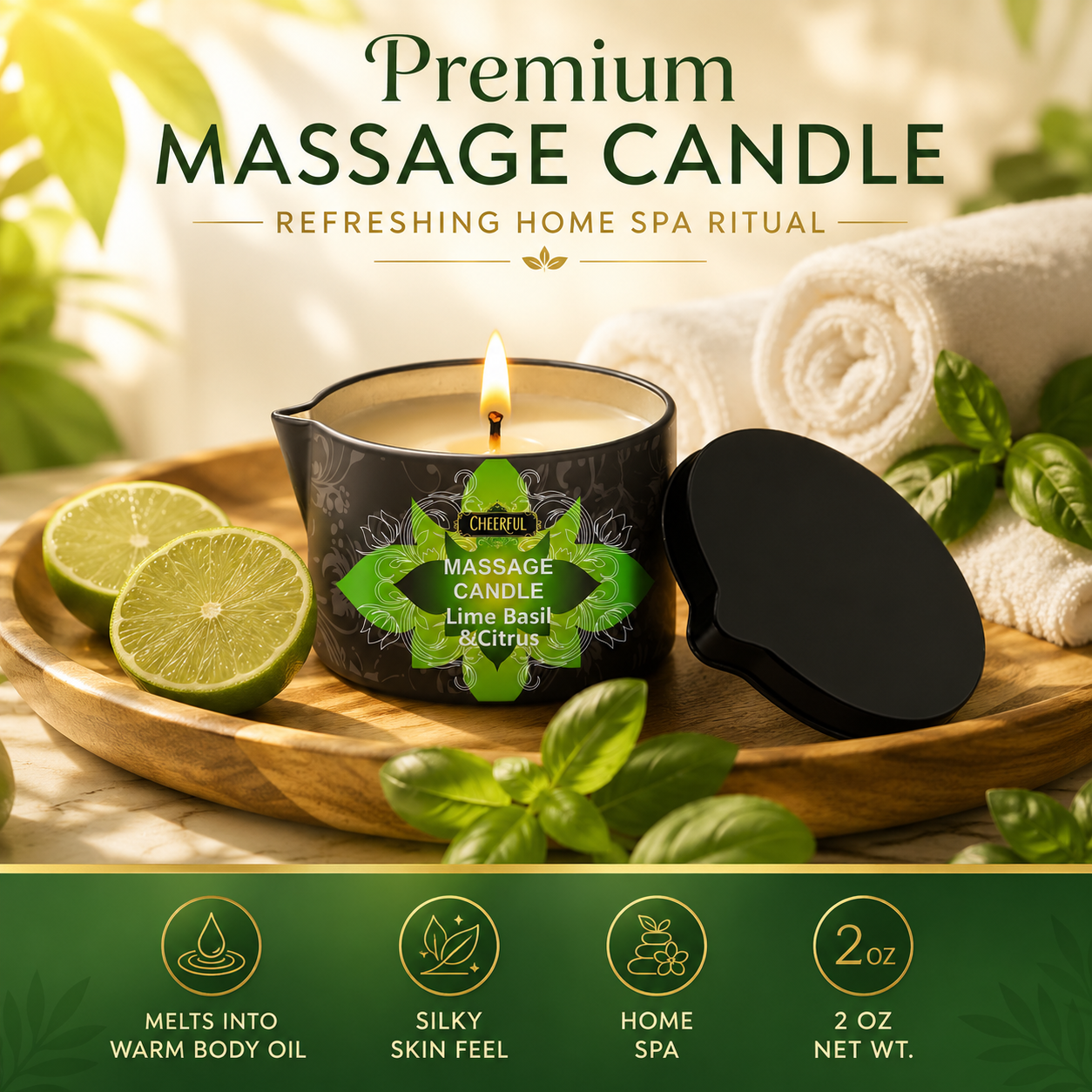 Massage Candle Melting - Lime Basil Citrus Massage Oil Candle