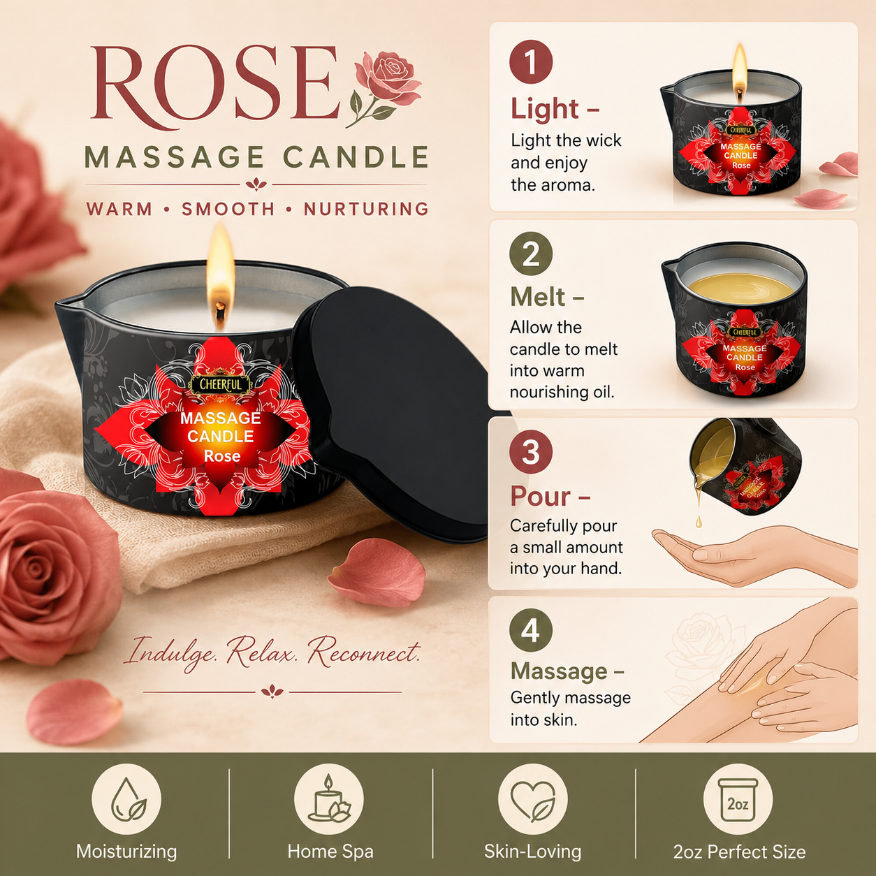 Rose Massage Oil Candle 2oz Bo - Massage Candle Melting 리뷰 및 가격